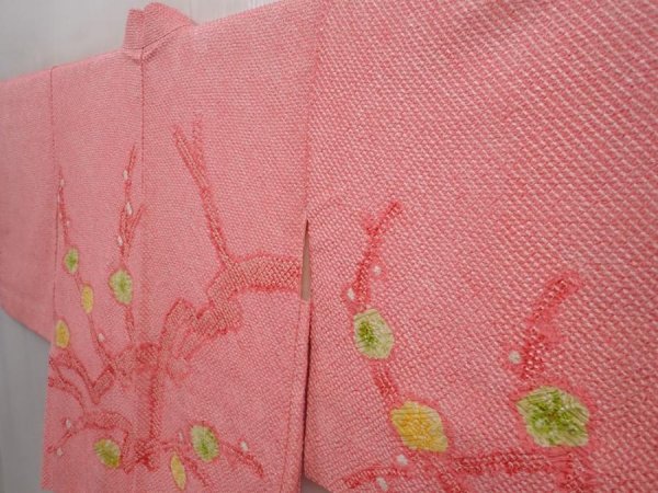 Photo2: 6417T07z500 Vintage Japanese Kimono Silk SHIBORI HAORI Plum tree Pink (2)