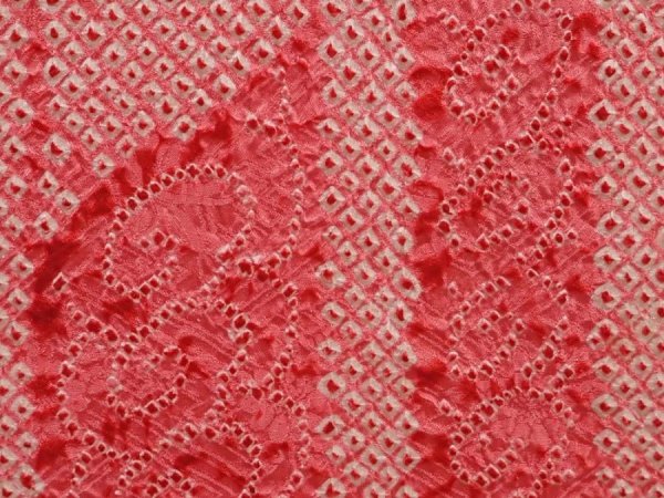 Photo4: 6417T09z550 Vintage Japanese Kimono Silk SHIBORI HAORI  Red-Pink (4)