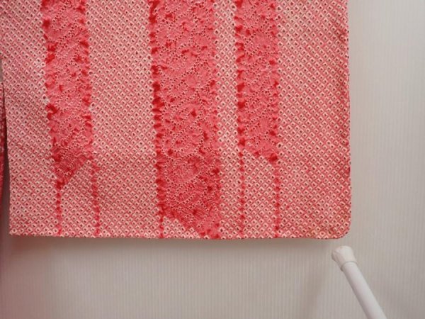 Photo5: 6417T09z550 Vintage Japanese Kimono Silk SHIBORI HAORI  Red-Pink (5)