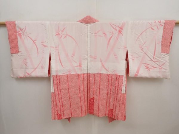 Photo7: 6417T09z550 Vintage Japanese Kimono Silk SHIBORI HAORI  Red-Pink (7)