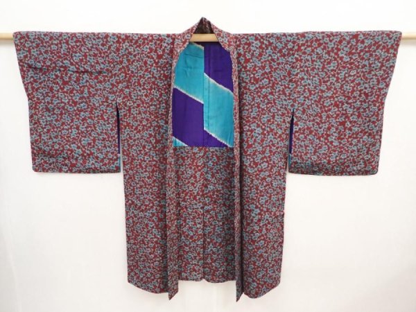 Photo1: 6417T10z370 Antique Japanese Kimono Silk HAORI Plum blossom Dark grape (1)