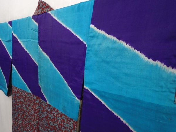 Photo2: 6417T10z370 Antique Japanese Kimono Silk HAORI Plum blossom Dark grape (2)