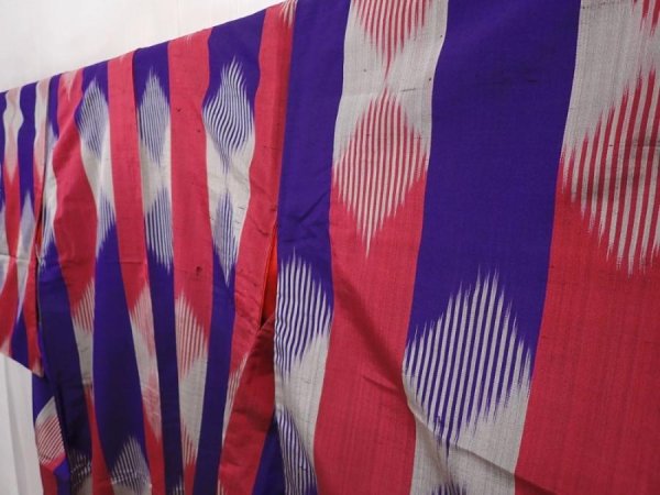Photo2: 6417T13z640 Antique Japanese Kimono Silk TSUMUGI Dark lavender (2)