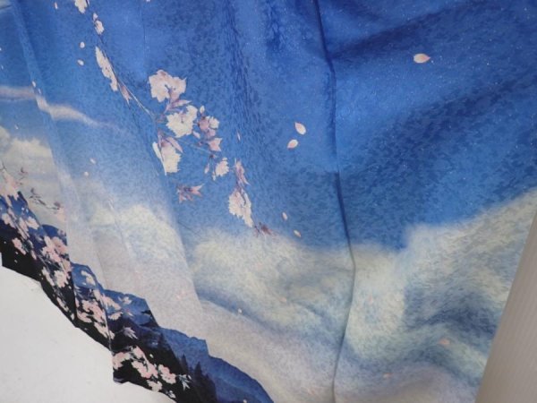 Photo4: 6417T14z810  Japanese Kimono Silk HOUMONGI Mt.Fuji Dull blue (4)