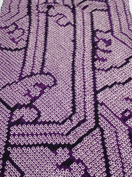 Photo1: 1B01z40  Japanese Kimono Silk SHIBORI FABRIC Wave Dark purple 36.6x14.4 (1)