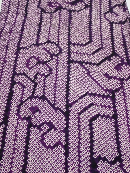 Photo1: 1B02z50  Japanese Kimono Silk SHIBORI FABRIC Wave Dark purple 41.7x14.6 (1)