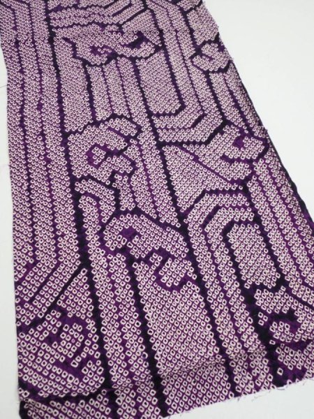 Photo2: 1B02z50  Japanese Kimono Silk SHIBORI FABRIC Wave Dark purple 41.7x14.6 (2)