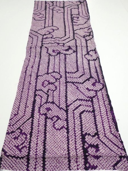Photo5: 1B02z50  Japanese Kimono Silk SHIBORI FABRIC Wave Dark purple 41.7x14.6 (5)