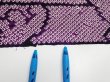 Photo7: 1B02z50  Japanese Kimono Silk SHIBORI FABRIC Wave Dark purple 41.7x14.6 (7)
