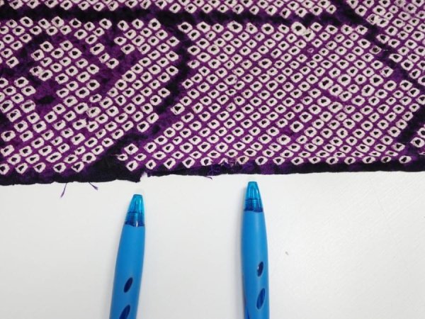 Photo7: 1B02z50  Japanese Kimono Silk SHIBORI FABRIC Wave Dark purple 41.7x14.6 (7)