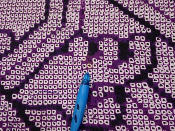 Photo7: 1B04z70  Japanese Kimono Silk SHIBORI FABRIC Wave Dark purple 60.2x14.2 (7)