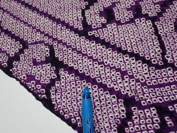 Photo6: 1B05z80  Japanese Kimono Silk SHIBORI FABRIC Wave Dark purple 61.4x14.4 (6)