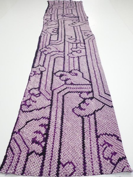 Photo5: 1B06z70  Japanese Kimono Silk SHIBORI FABRIC Wave Dark purple 61.0x14.6 (5)
