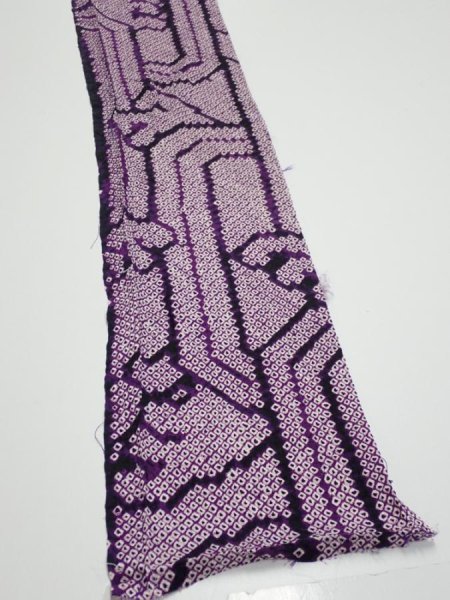 Photo2: 1B08z40  Japanese Kimono Silk SHIBORI FABRIC Wave Dark purple 56.3x7.5 (2)