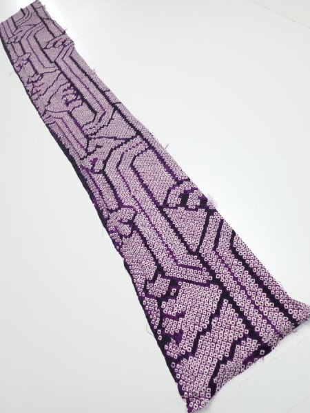 Photo5: 1B08z40  Japanese Kimono Silk SHIBORI FABRIC Wave Dark purple 56.3x7.5 (5)