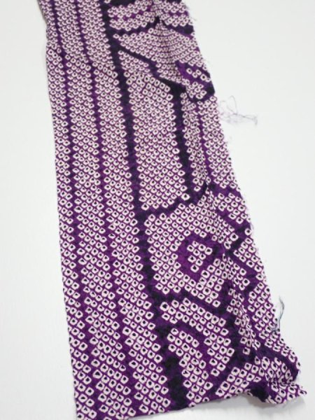 Photo4: 1B10z20  Japanese Kimono Silk SHIBORI FABRIC Wave Dark purple 37.0x6.9 (4)