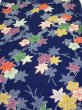 Photo1: 1B01z50  Japanese Kimono Silk  FABRIC Maple Navy 40.9x14.6 (1)