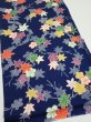 Photo2: 1B01z50  Japanese Kimono Silk  FABRIC Maple Navy 40.9x14.6 (2)