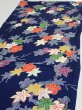 Photo3: 1B01z50  Japanese Kimono Silk  FABRIC Maple Navy 40.9x14.6 (3)