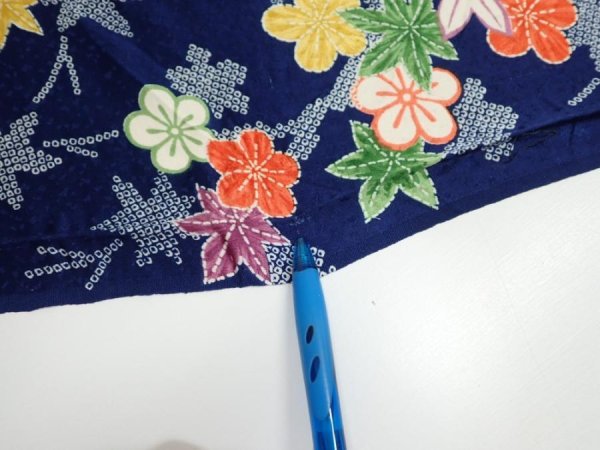 Photo6: 1B01z50  Japanese Kimono Silk  FABRIC Maple Navy 40.9x14.6 (6)