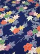 Photo1: 1B02z50  Japanese Kimono Silk  FABRIC Maple Navy 40.9x14.6 (1)