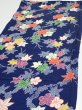Photo4: 1B02z50  Japanese Kimono Silk  FABRIC Maple Navy 40.9x14.6 (4)