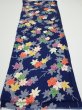 Photo5: 1B02z50  Japanese Kimono Silk  FABRIC Maple Navy 40.9x14.6 (5)