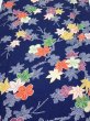 Photo1: 1B03z80  Japanese Kimono Silk  FABRIC Maple Navy 65.4x14.6 (1)