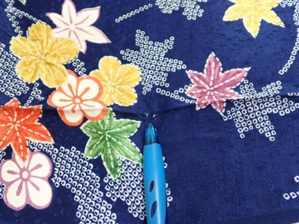 Photo6: 1B03z80  Japanese Kimono Silk  FABRIC Maple Navy 65.4x14.6 (6)