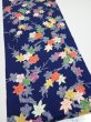 Photo2: 1B04z80  Japanese Kimono Silk  FABRIC Maple Navy 65.4x14.6 (2)