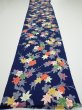 Photo5: 1B06z80  Japanese Kimono Silk  FABRIC Maple Navy 63.0x14.6 (5)