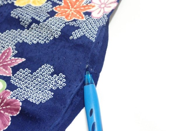 Photo6: 1B07z40  Japanese Kimono Silk  FABRIC Maple Navy 58.3x7.3 (6)