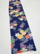 Photo3: 1B08z40  Japanese Kimono Silk  FABRIC Maple Navy 58.7x7.1 (3)