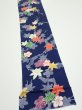 Photo3: 1B09z50  Japanese Kimono Silk  FABRIC Maple Navy 83.5x7.1 (3)