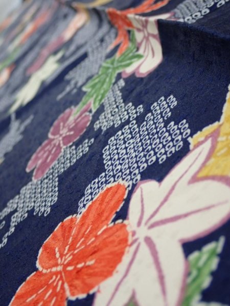 Photo3: 1B10z20  Japanese Kimono Silk  FABRIC Maple Navy 36.2x7.1 (3)