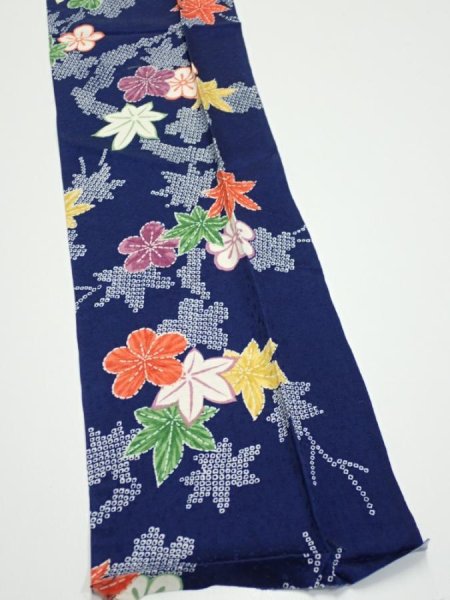 Photo4: 1B10z20  Japanese Kimono Silk  FABRIC Maple Navy 36.2x7.1 (4)