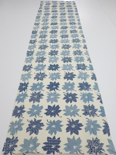 Photo4: 1B01z70  Japanese Kimono Silk  FABRIC Flower Oyster White 53.5x13.8 (4)