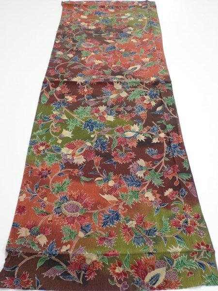 Photo5: 1B01z70  Japanese Kimono Crepe Silk  FABRIC Karahana Red-Brown 41.3x14.6 (5)