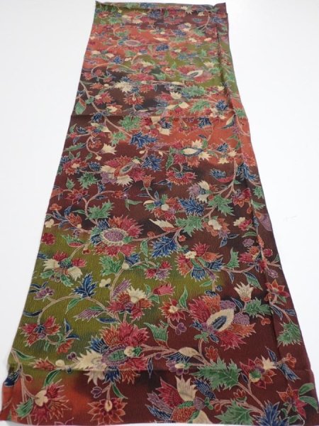 Photo5: 1B02z70  Japanese Kimono Crepe Silk  FABRIC Karahana Red-Brown 41.3x14.4 (5)