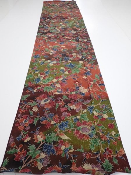 Photo5: 1B04z100  Japanese Kimono Crepe Silk  FABRIC Karahana Red-Brown 66.5x14.6 (5)