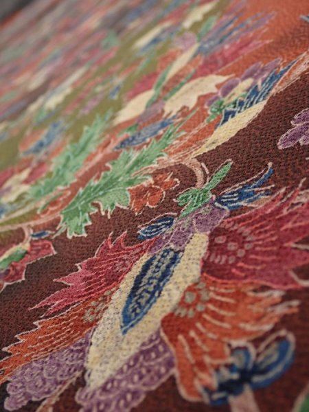 Photo4: 1B06z110  Japanese Kimono Crepe Silk  FABRIC Karahana Red-Brown 66.9x14.6 (4)