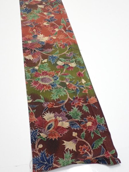 Photo2: 1B07z50  Japanese Kimono Crepe Silk  FABRIC Karahana Red-Brown 61.0x7.1 (2)