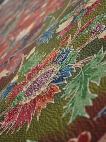 Photo4: 1B07z50  Japanese Kimono Crepe Silk  FABRIC Karahana Red-Brown 61.0x7.1 (4)