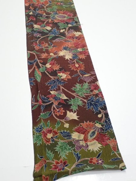 Photo2: 1B08z50  Japanese Kimono Crepe Silk  FABRIC Karahana Red-Brown 61.0x7.1 (2)