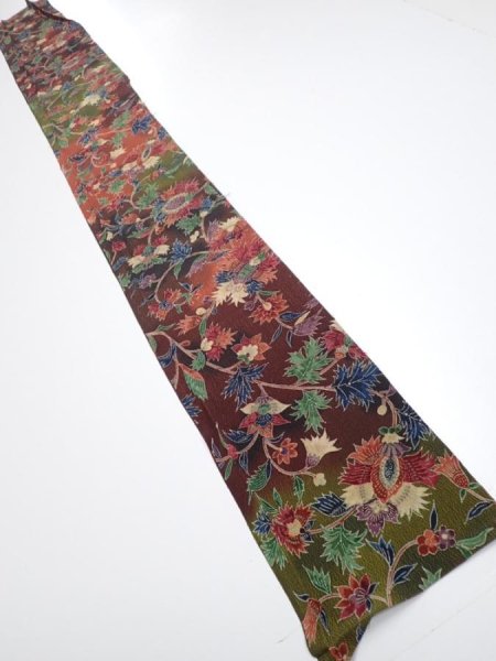 Photo5: 1B08z50  Japanese Kimono Crepe Silk  FABRIC Karahana Red-Brown 61.0x7.1 (5)