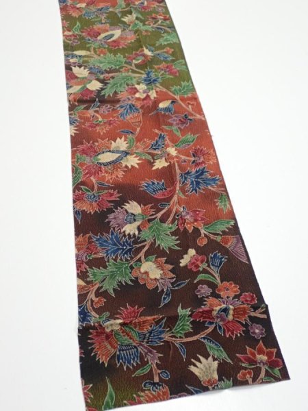 Photo3: 1B09z60  Japanese Kimono Crepe Silk  FABRIC Karahana Red-Brown 78.7x7.1 (3)