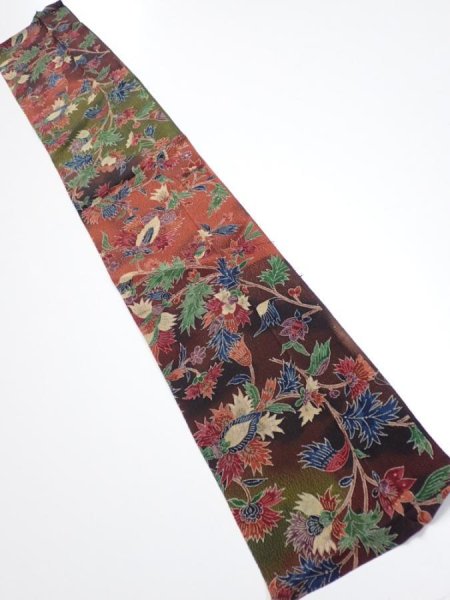 Photo1: 1B10z30  Japanese Kimono Crepe Silk  FABRIC Karahana Red-Brown 38.6x7.1 (1)