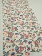 Photo2: 1B05z70  Japanese Kimono Silk  FABRIC Flowers Off-white 44.5x14.6 (2)