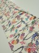 Photo2: 1B08z30  Japanese Kimono Silk  FABRIC Flowers Off-white 33.1x7.3 (2)