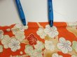 Photo6: 1i01z80  Japanese Kimono Silk  FABRIC Plum tree Orange-red 60.6x14.6 (6)